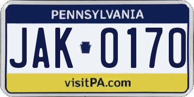 PA license plate JAK0170