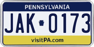 PA license plate JAK0173