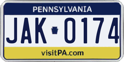 PA license plate JAK0174