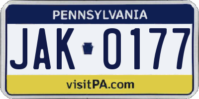 PA license plate JAK0177