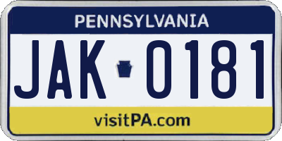 PA license plate JAK0181