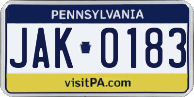 PA license plate JAK0183