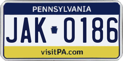 PA license plate JAK0186