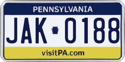 PA license plate JAK0188