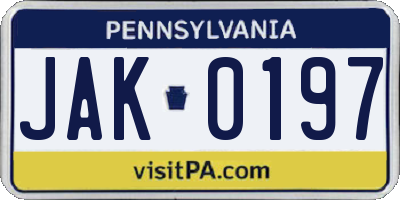 PA license plate JAK0197