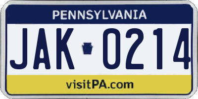 PA license plate JAK0214