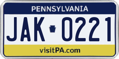 PA license plate JAK0221