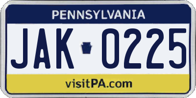 PA license plate JAK0225