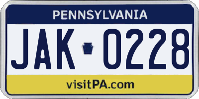 PA license plate JAK0228