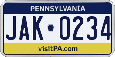 PA license plate JAK0234