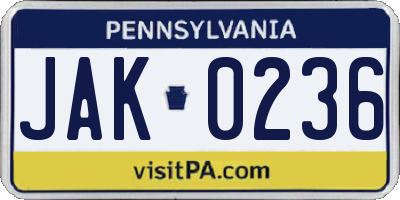 PA license plate JAK0236