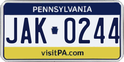 PA license plate JAK0244