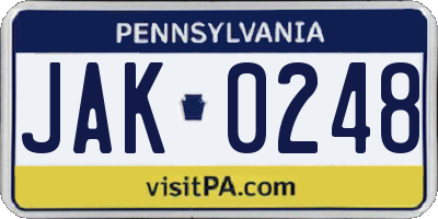 PA license plate JAK0248