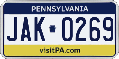 PA license plate JAK0269