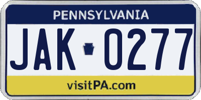PA license plate JAK0277
