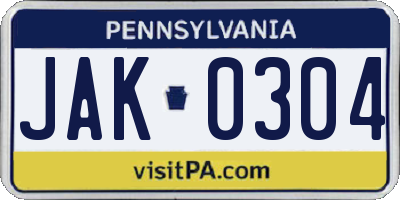 PA license plate JAK0304