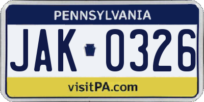 PA license plate JAK0326