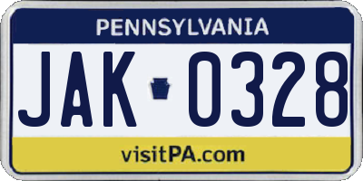 PA license plate JAK0328