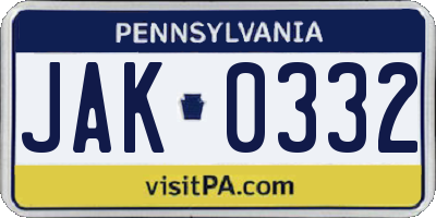 PA license plate JAK0332