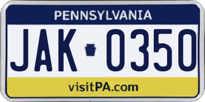PA license plate JAK0350