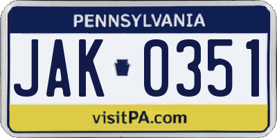 PA license plate JAK0351