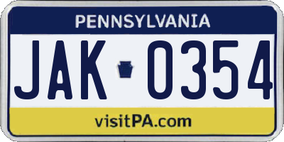 PA license plate JAK0354