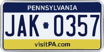 PA license plate JAK0357