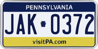 PA license plate JAK0372