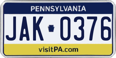 PA license plate JAK0376