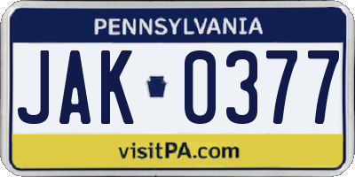 PA license plate JAK0377