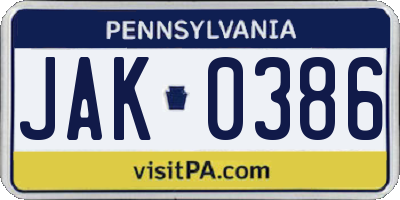 PA license plate JAK0386