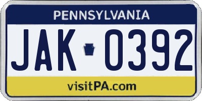 PA license plate JAK0392
