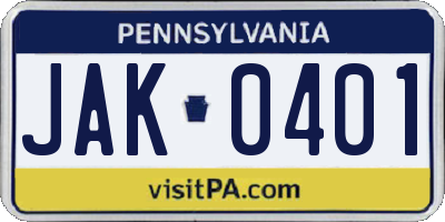 PA license plate JAK0401