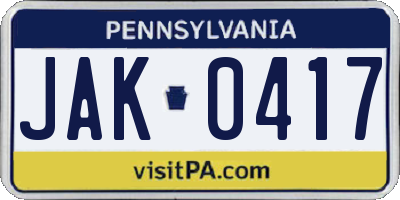 PA license plate JAK0417