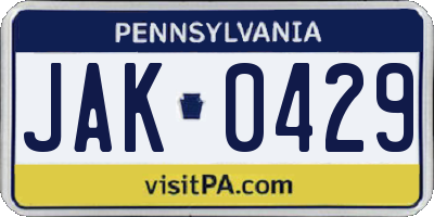 PA license plate JAK0429