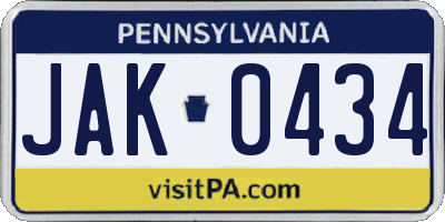 PA license plate JAK0434