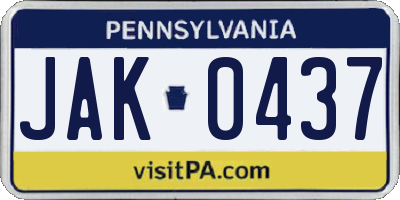 PA license plate JAK0437