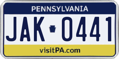 PA license plate JAK0441