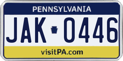PA license plate JAK0446