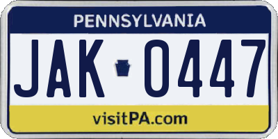 PA license plate JAK0447