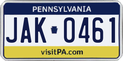 PA license plate JAK0461