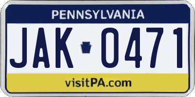 PA license plate JAK0471