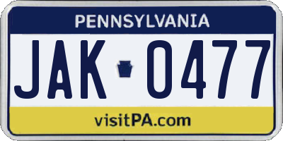 PA license plate JAK0477