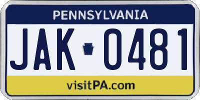 PA license plate JAK0481