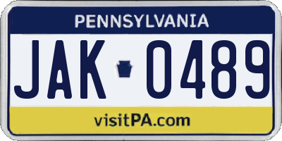 PA license plate JAK0489
