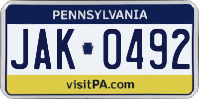 PA license plate JAK0492