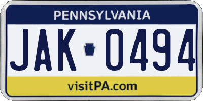 PA license plate JAK0494