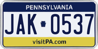 PA license plate JAK0537