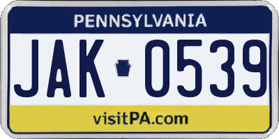 PA license plate JAK0539