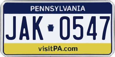 PA license plate JAK0547